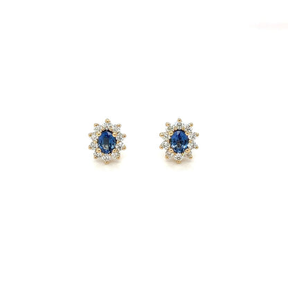 18ct Yellow Gold Sapphire & Diamond Cluster Stud Earrings