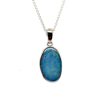 Silver Oval Opal Pendant & Chain (16-18")