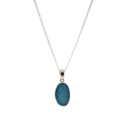 Silver Oval Opal Pendant & Chain (16-18")