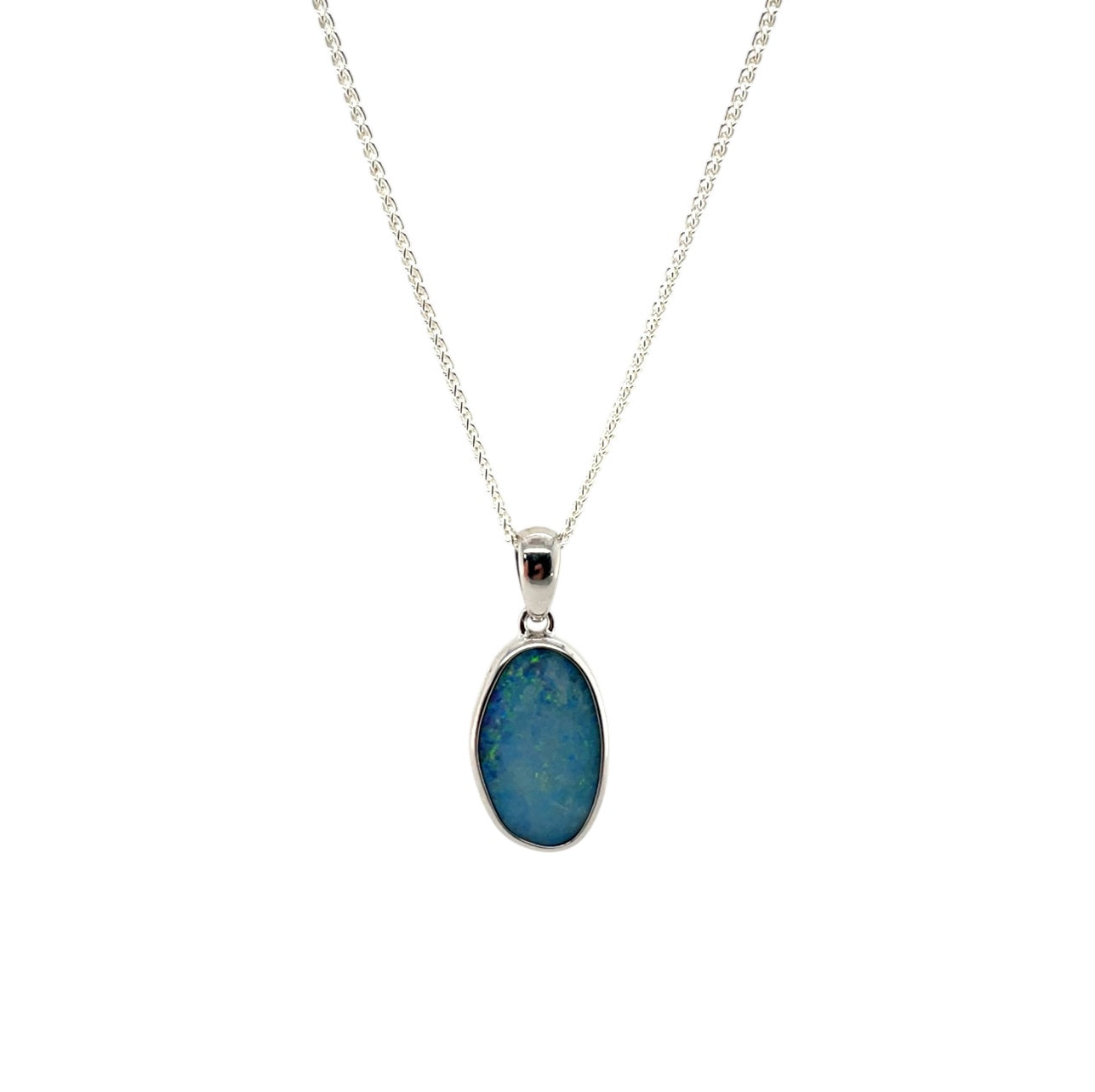 Silver Oval Opal Pendant & Chain (16-18")