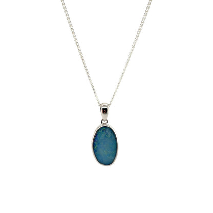 Silver Oval Opal Pendant & Chain (16-18")