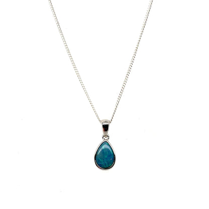 Silver Teardrop Opal Pendant & Chain (16-18")