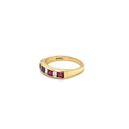 Yellow Gold Princess-Cut Ruby & Diamond Eternity Ring (Q)