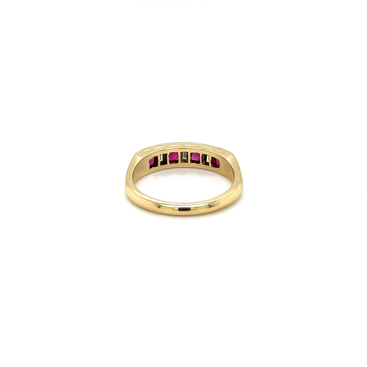 Yellow Gold Princess-Cut Ruby & Diamond Eternity Ring (Q)