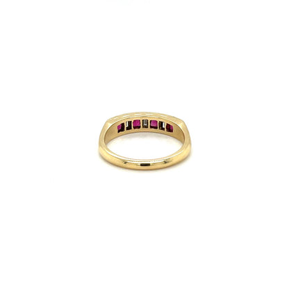 Yellow Gold Princess-Cut Ruby & Diamond Eternity Ring (Q)