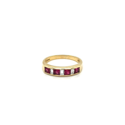 Yellow Gold Princess-Cut Ruby & Diamond Eternity Ring (Q)