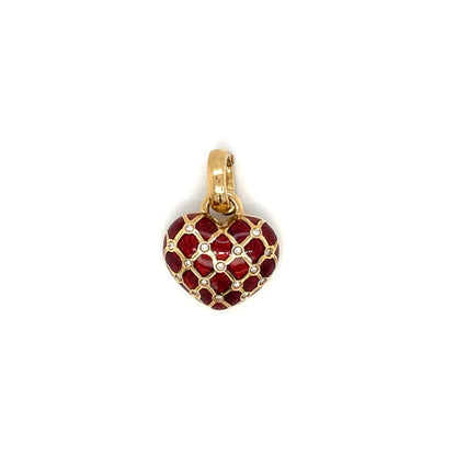 18ct Yellow Gold & Red Enamel Diamond Set Pendant & Chain