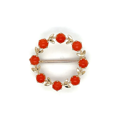 9ct Yellow Gold & Coral 'Wreath' Brooch