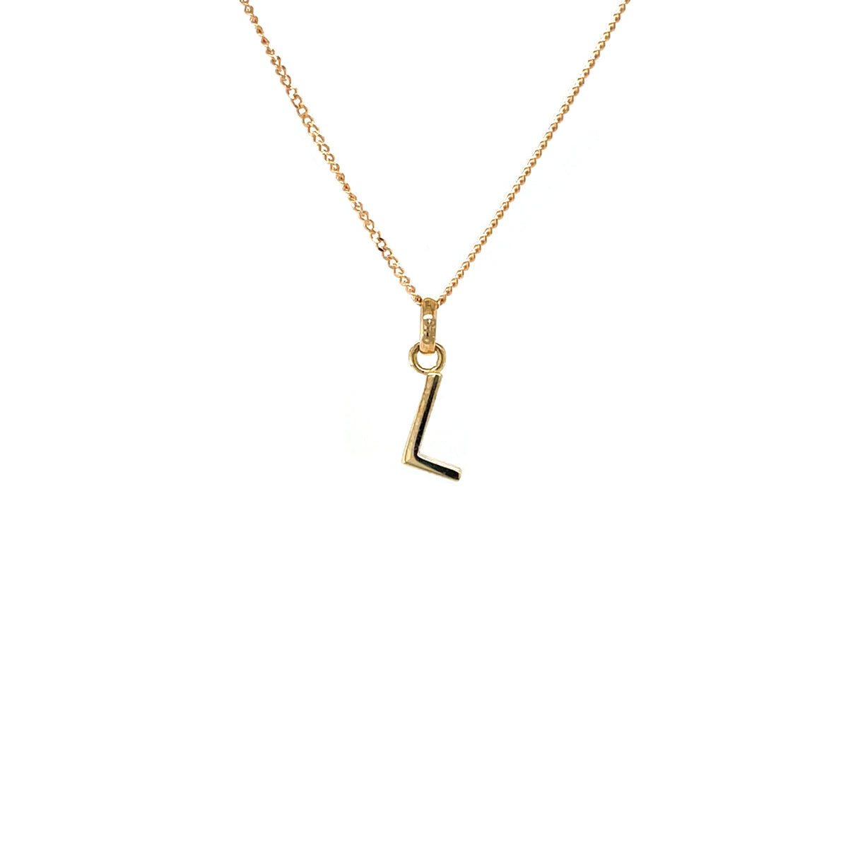 9ct Yellow Gold L Letter Pendant & Chain (18")
