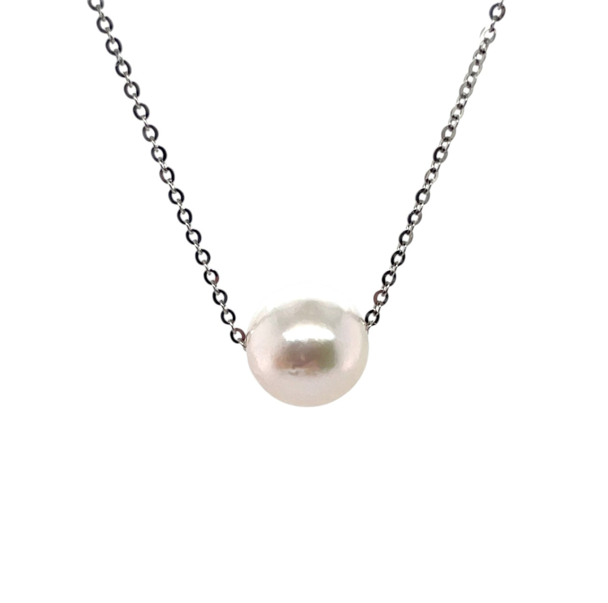9ct White Gold Pearl Pendant (9mm) & Chain (18")