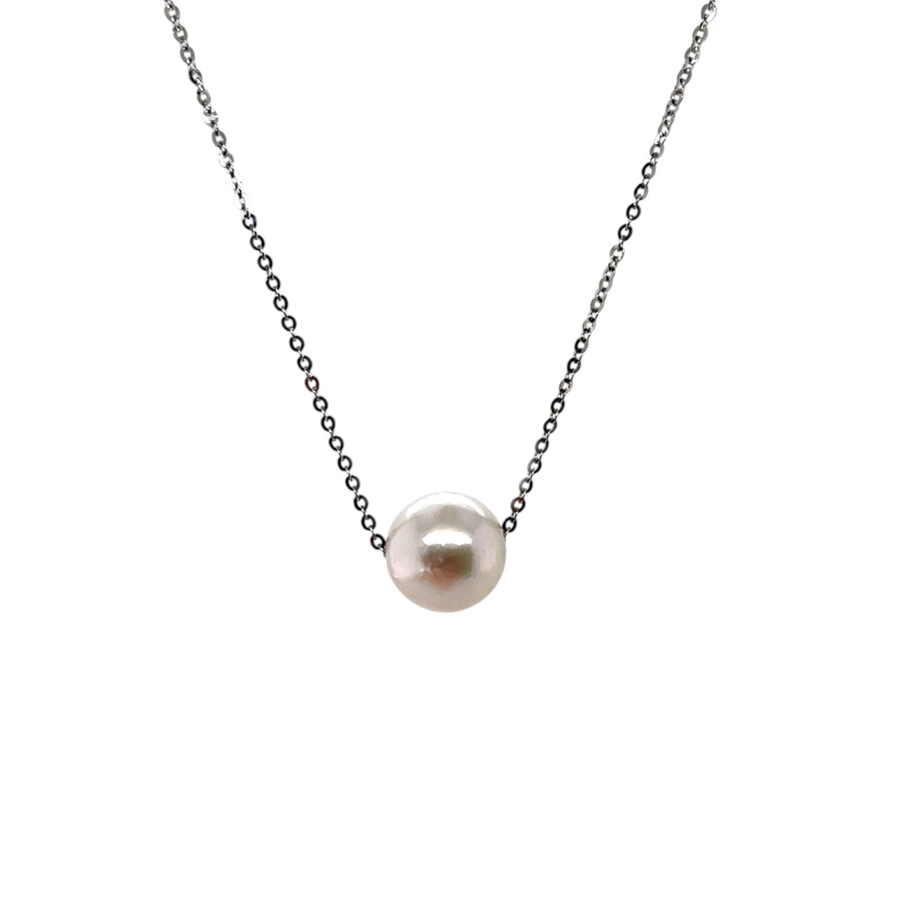 9ct White Gold Pearl Pendant (9mm) & Chain (18")