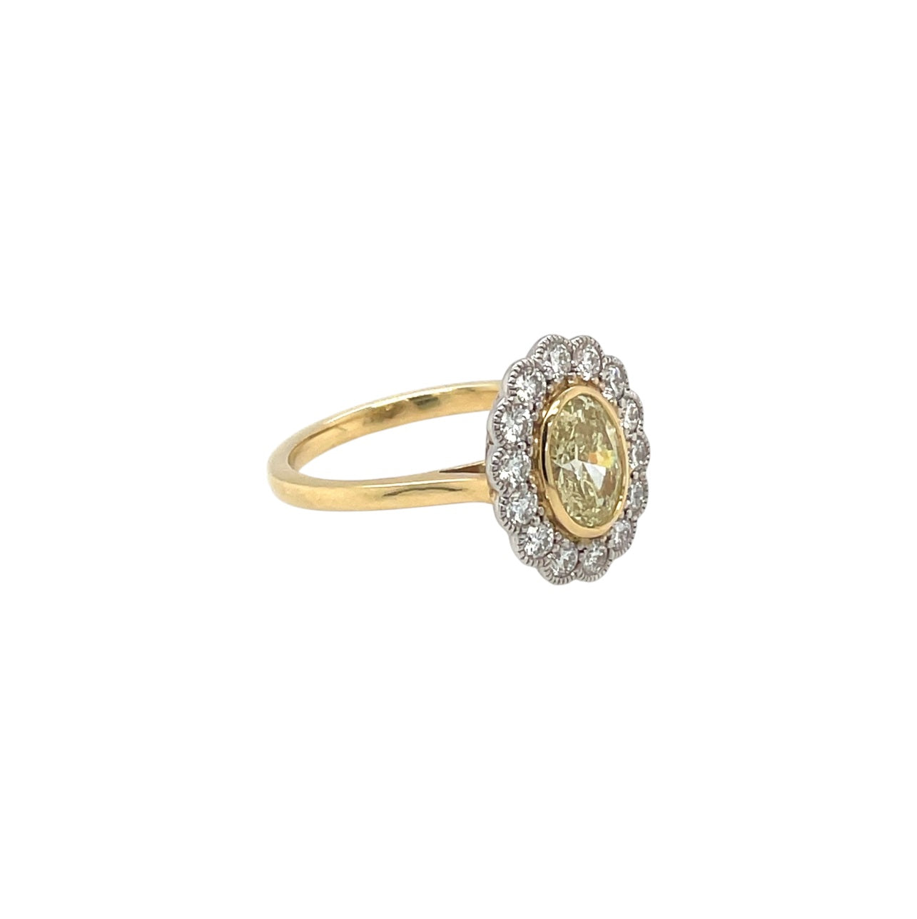 18ct Yellow & White Gold Yellow & Colourless Diamond Cluster Ring (N)