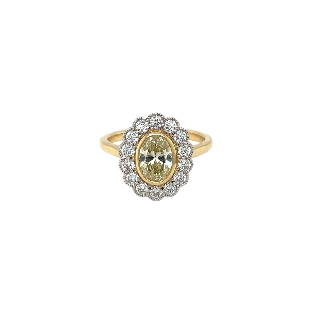 18ct Yellow & White Gold Yellow & Colourless Diamond Cluster Ring (N)