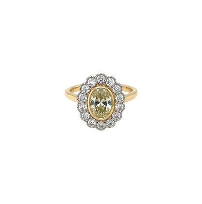 18ct Yellow & White Gold Yellow & Colourless Diamond Cluster Ring (N)