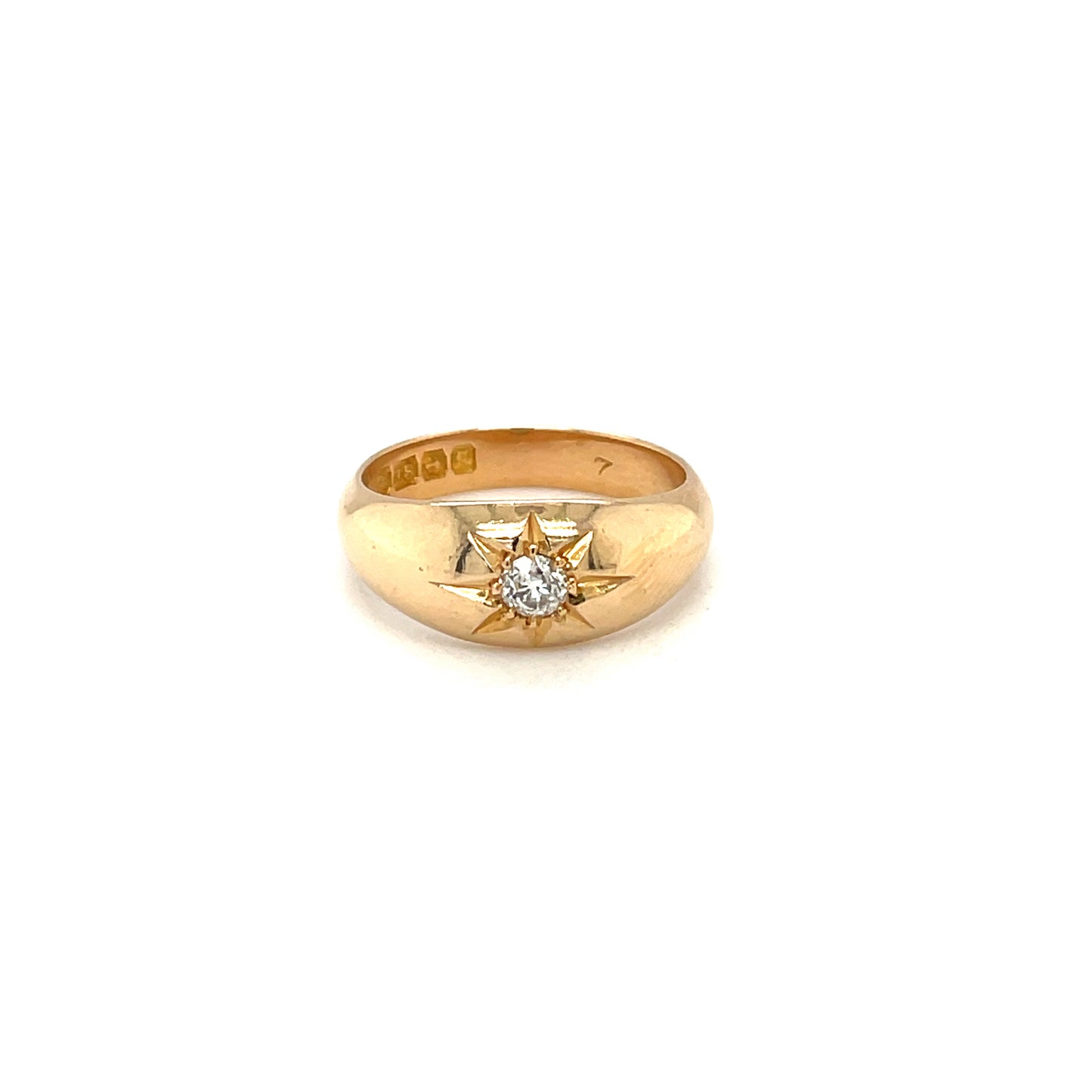 Antique 18ct Yellow Gold Diamond Star Setting Gypsy Ring