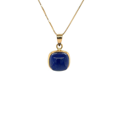 18ct Yellow Gold Square Lapis Pendant & Chain (18")