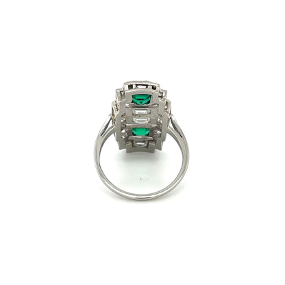 Platinum Emerald & Diamond Art Deco Plaque Ring