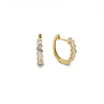 18ct Yellow Gold Baguette Diamond Hoop Earrings