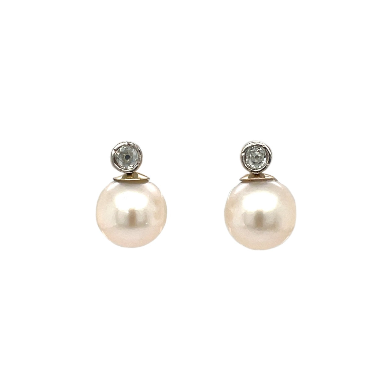 Yellow & White Gold Pearl & Diamond Set Studs