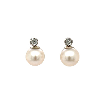 Yellow & White Gold Pearl & Diamond Set Studs