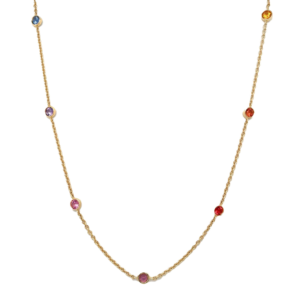 18ct Yellow Gold Multi-Coloured Sapphire Station Necklace (16-18")