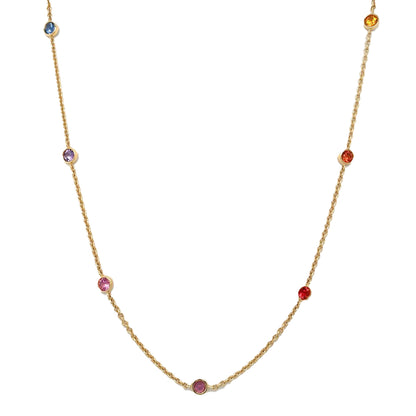 18ct Yellow Gold Multi-Coloured Sapphire Station Necklace (16-18")