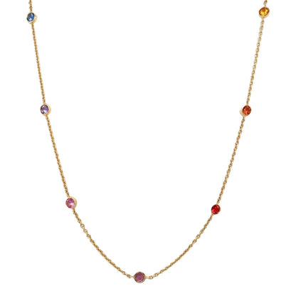18ct Yellow Gold Multi-Coloured Sapphire Station Necklace (16-18")