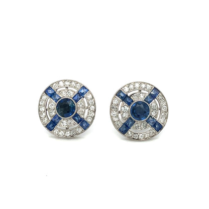 18ct White Gold Sapphire & Diamond Target Cluster Stud Earrings