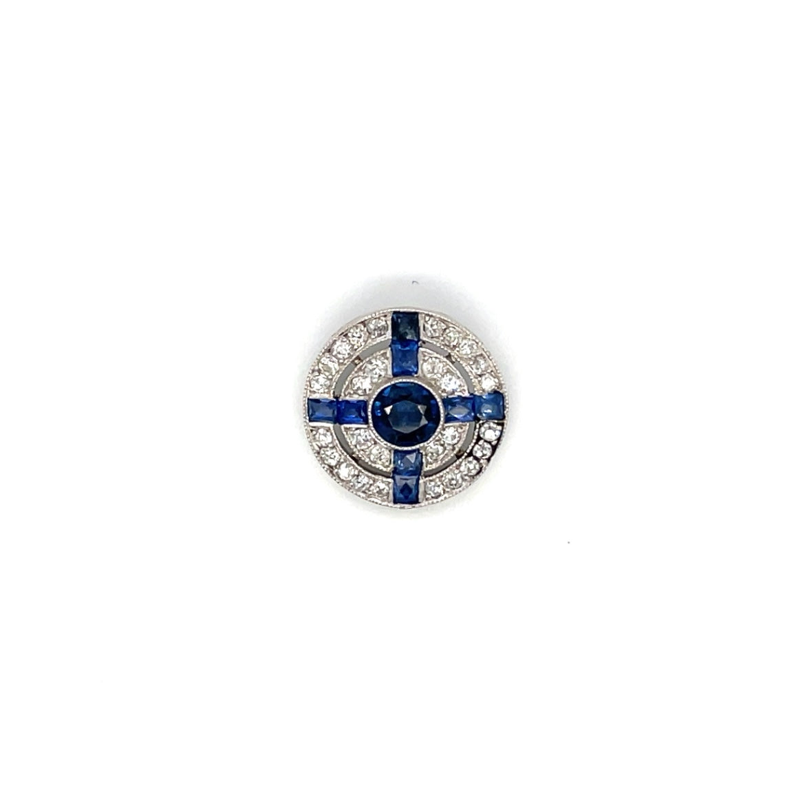 18ct White Gold Sapphire & Diamond Art Deco Style Pendant