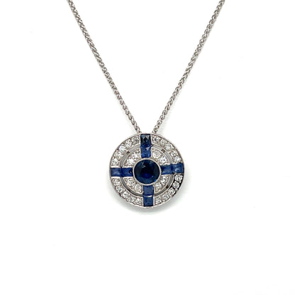 18ct White Gold Sapphire & Diamond Art Deco Style Pendant