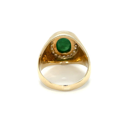 14ct Yellow Gold Jade Cabochon & Diamond Ring