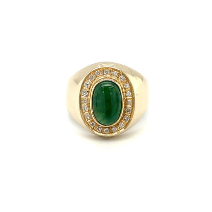 14ct Yellow Gold Jade Cabochon & Diamond Ring