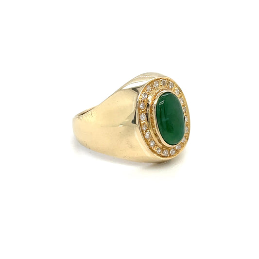 14ct Yellow Gold Jade Cabochon & Diamond Ring (R)