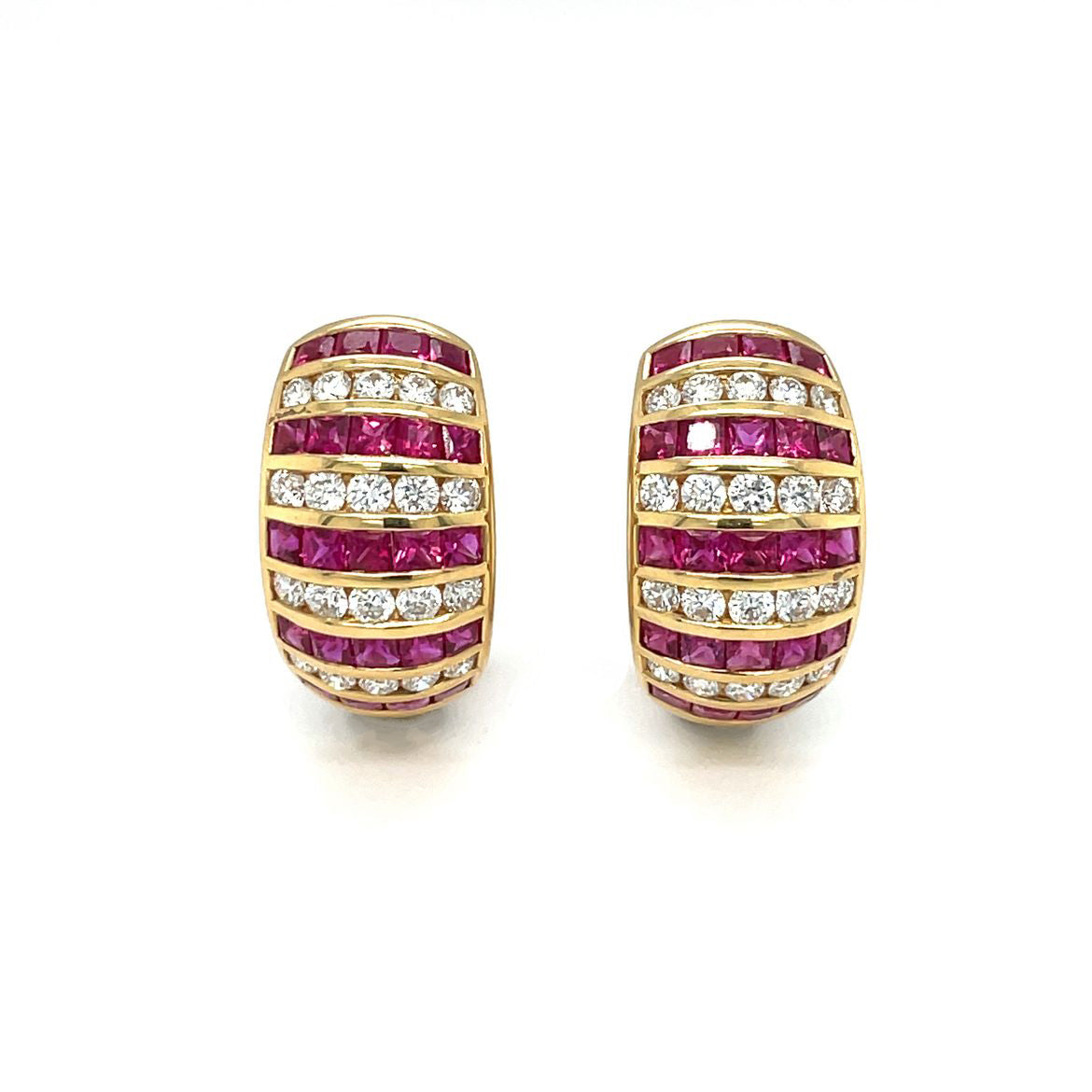 18ct Yellow Gold Ruby & Diamond Domed Earrings