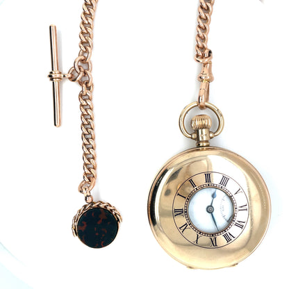 9ct Yellow Gold Watch Chain & Fob & T-Bar