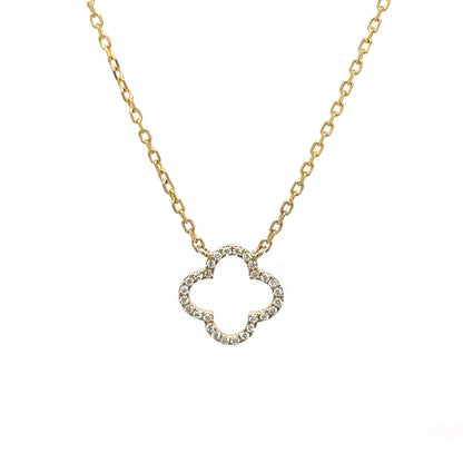9ct Yellow Gold Diamond Clover Pendant