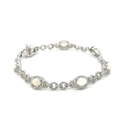 18ct White Gold Opal & Diamond Bracelet
