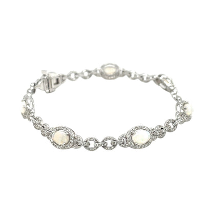 18ct White Gold Opal & Diamond Bracelet