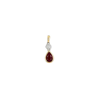 18ct Yellow Gold Ruby & Diamond Drop Pendant