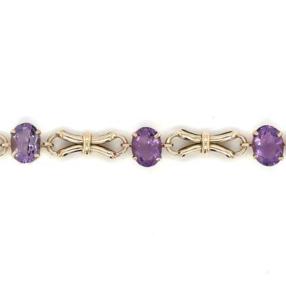9ct Yellow Gold Amethyst Station Bracelet (7")
