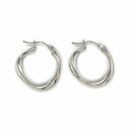 9ct White Gold Twist Hoop Earrings (15mm)