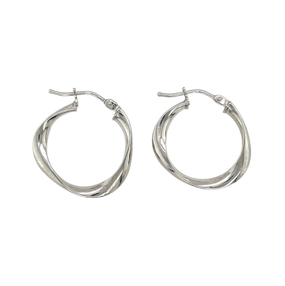 9ct White Gold Twist Hoop Earrings (15mm)