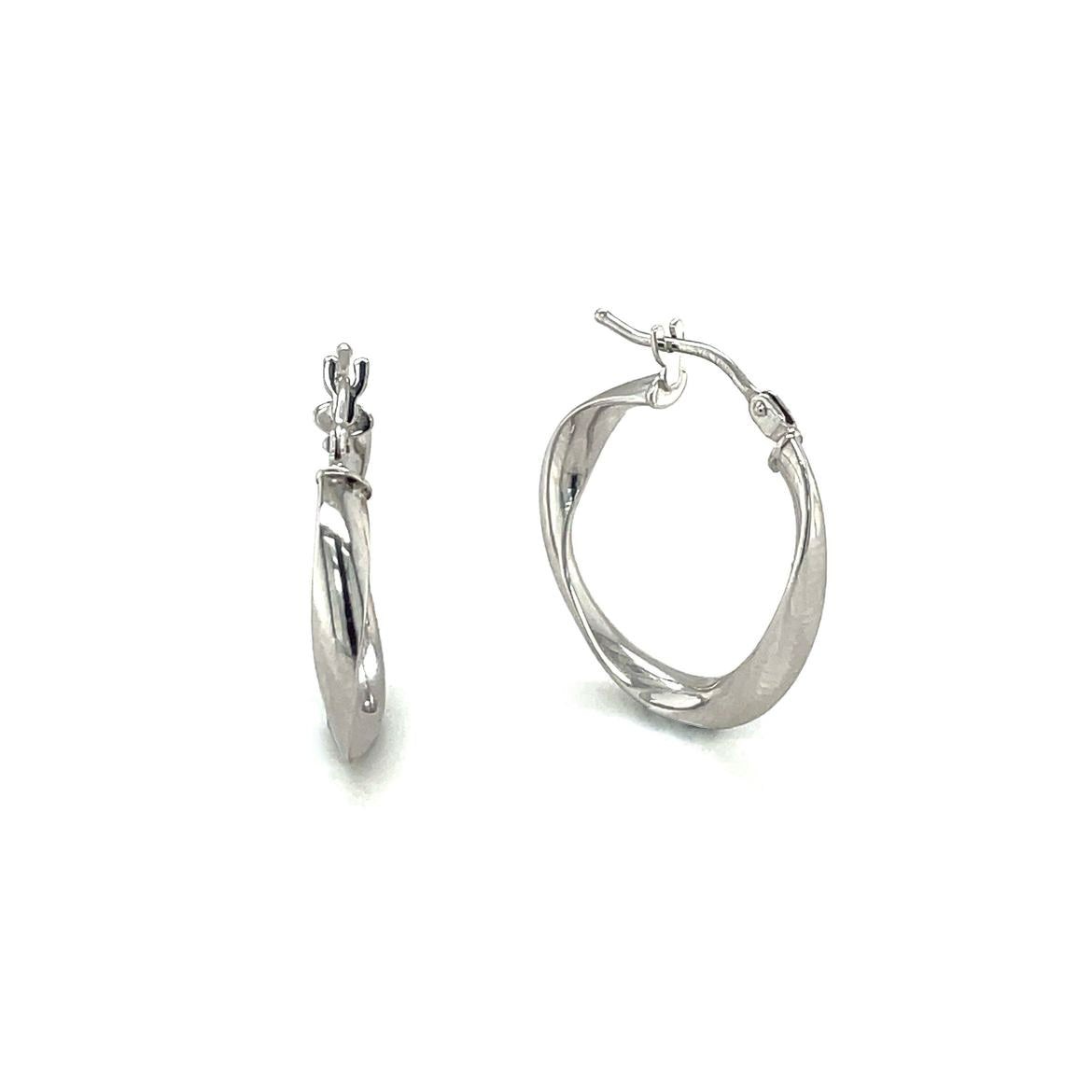 9ct White Gold Twist Hoop Earrings (15mm)