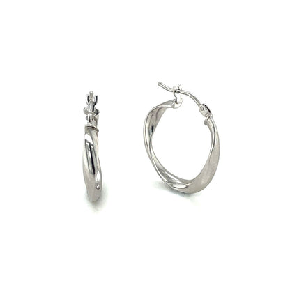 9ct White Gold Twist Hoop Earrings (15mm)
