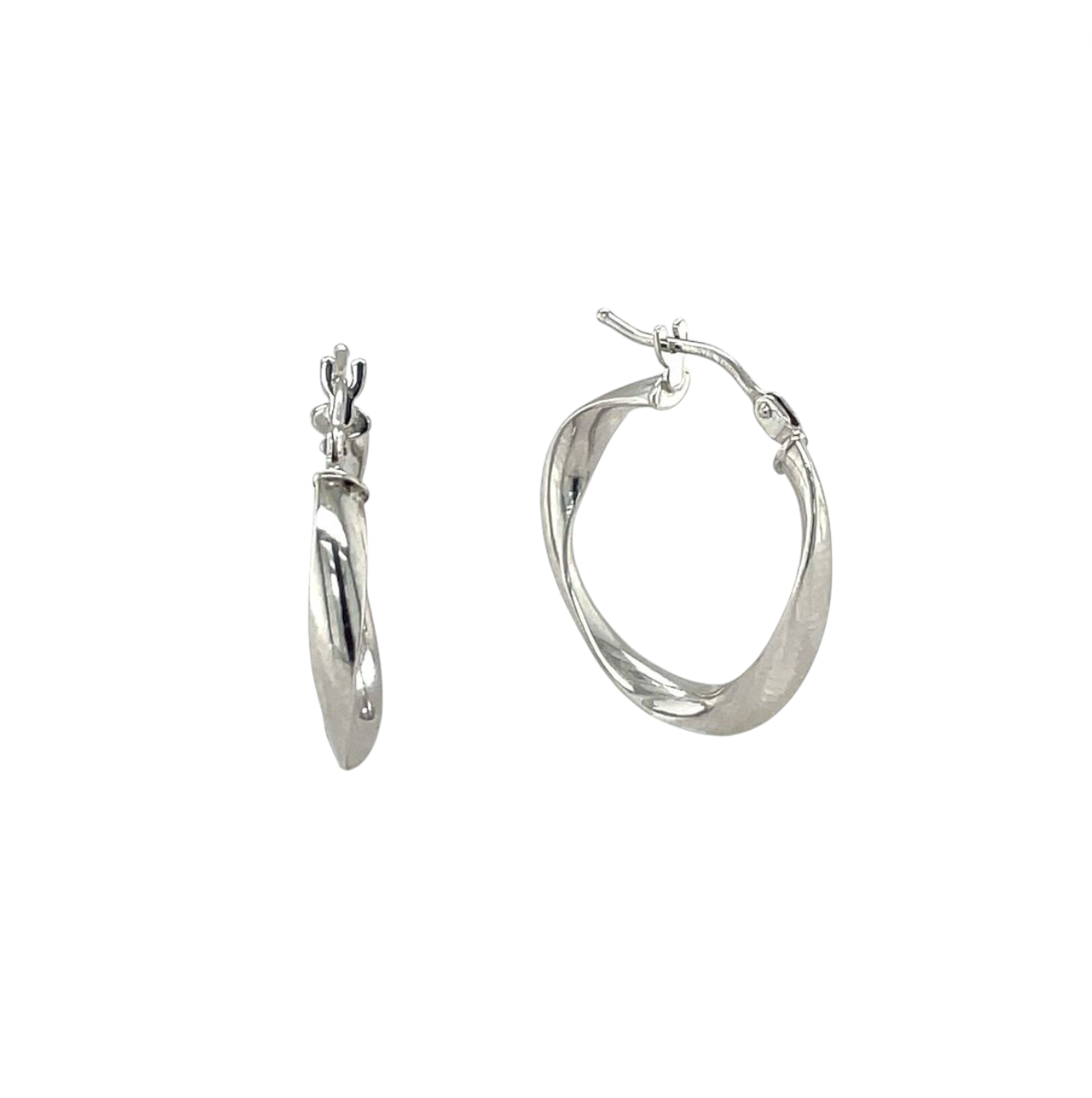 9ct White Gold Twist Hoop Earrings (15mm)