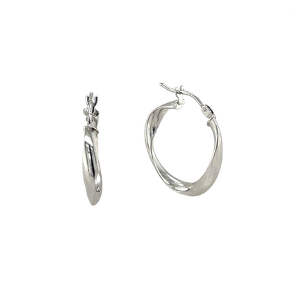 9ct White Gold Twist Hoop Earrings (15mm)