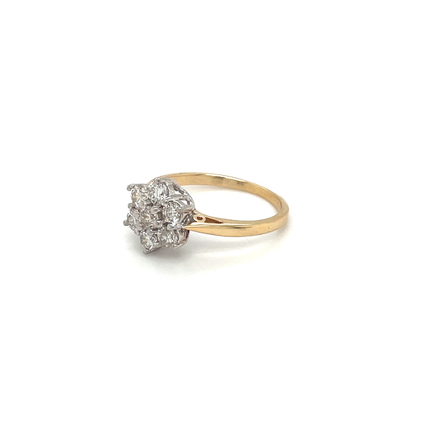 18ct Yellow Gold Flower Diamond Cluster Ring (L)