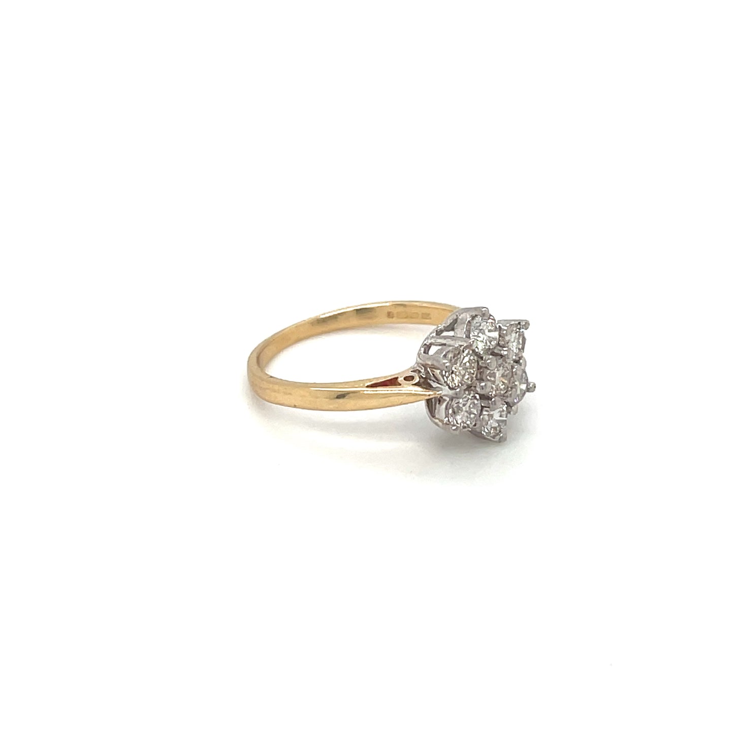 18ct Yellow Gold Flower Diamond Cluster Ring (L)