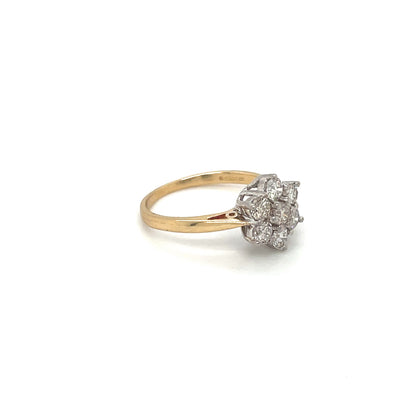 18ct Yellow Gold Flower Diamond Cluster Ring (L)