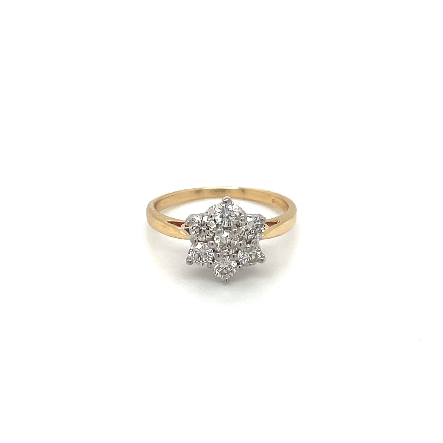 18ct Yellow Gold Flower Diamond Cluster Ring (L)